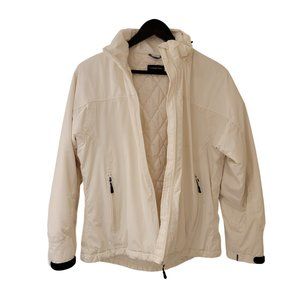 Lands End Jacket Womens Size Small 6-8 White Full Zip Hood Quilted Aquacheck